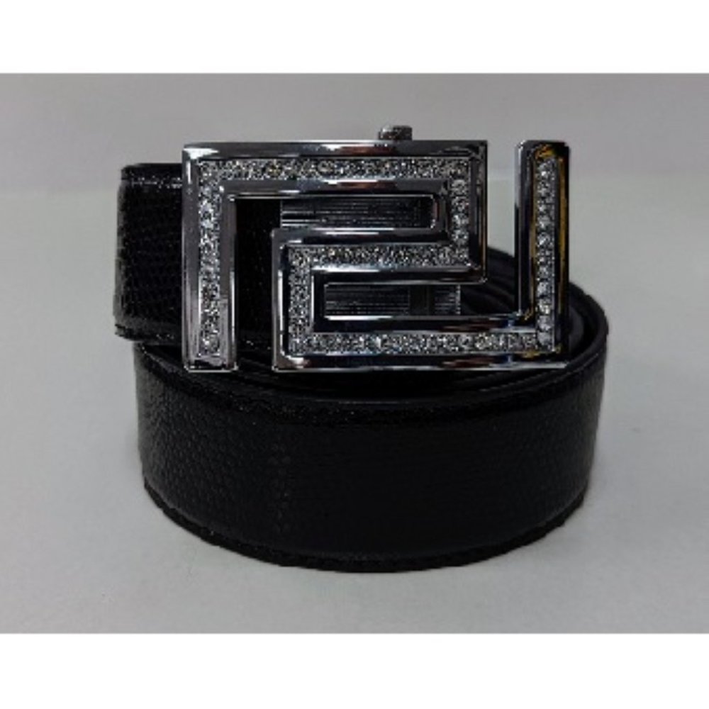 🆕 SILVER RHINESTONE GREEK DESIGN BLACK SNAKE STRAP AUTOMATIC…